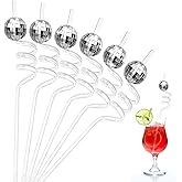 Chengu 12 Pcs Mirror Disco Ball Straws 70s Silver Disco Party Decorations Reusable Straws Gorgeous Retro Party Favors for Discos Cups Mamma Mia 2026 New Years Eve Birthday Parties