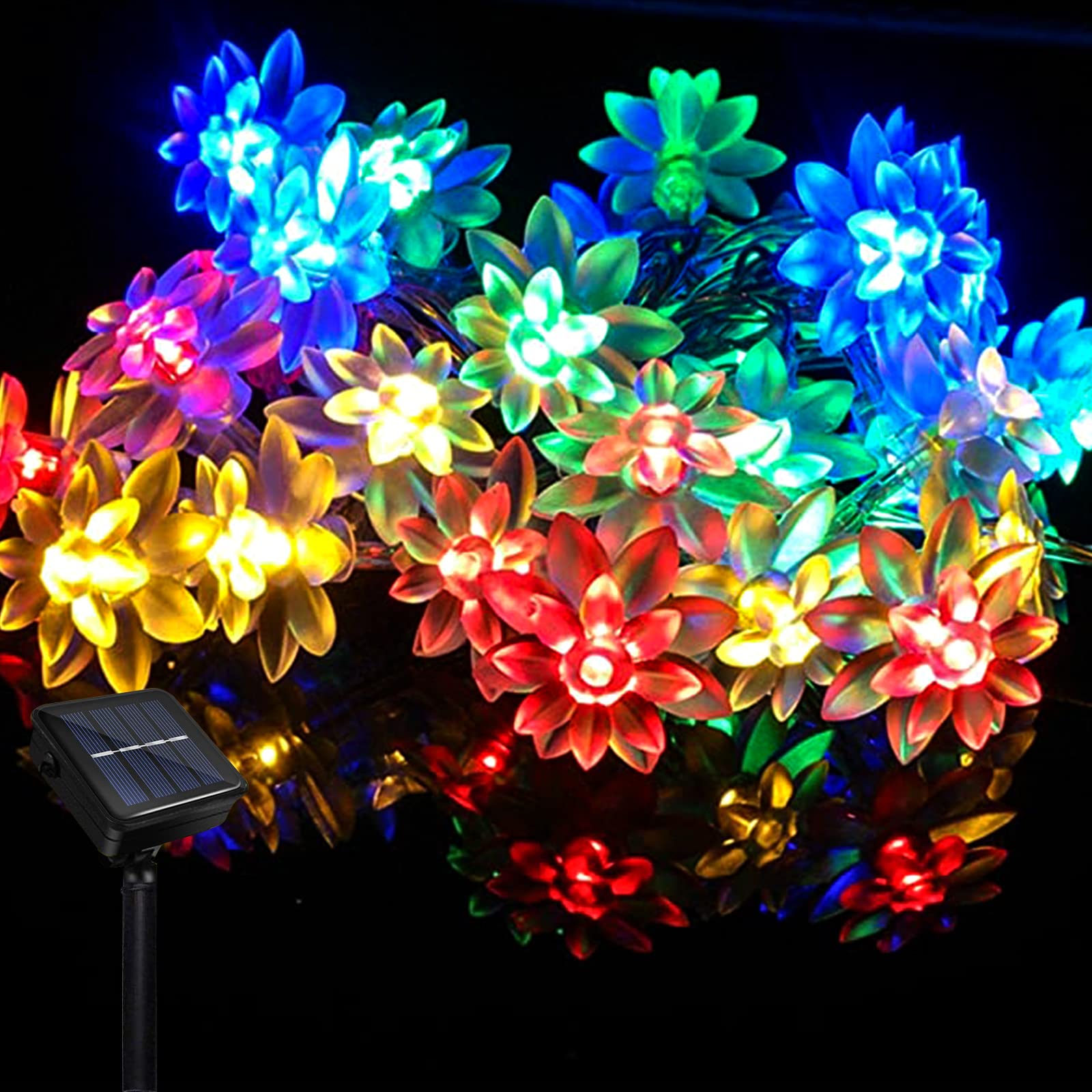 Micacorn Christmas Lights Solar String Light Garden Solar Lotus Fairy Lights 23ft 8 Modes 50 LEDs Waterproof Flower String Lights for Outdoor Wedding Party Christmas Decorations