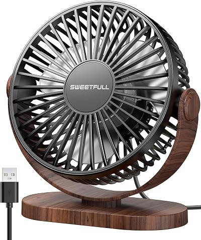 SWEETFULL Desk Fan Small USB Silent 3 Speeds 360° Adjustable Black