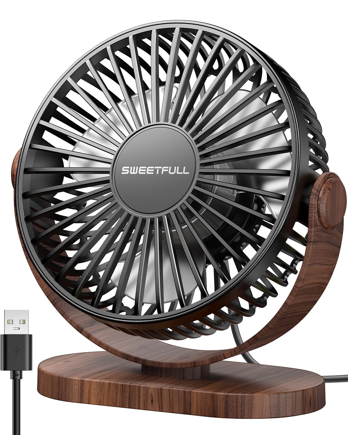 SWEETFULL Desk Fan, Small USB Desk Fan Silent, 3 Speeds Portable Personal Desktop Fan, Dual 360° Adjustment Mini Fan, Quiet Operation for Home,Office,School and Outdoor (Black)