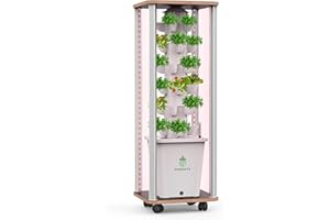 DPROOTS Hydroponic Tower Growing System Kits，30 Pods Vertical Indoor Garden，360° Full-Spectrum Lighs, Automatic Water Circulation System，Suitable for Leafy Greens and Herbs