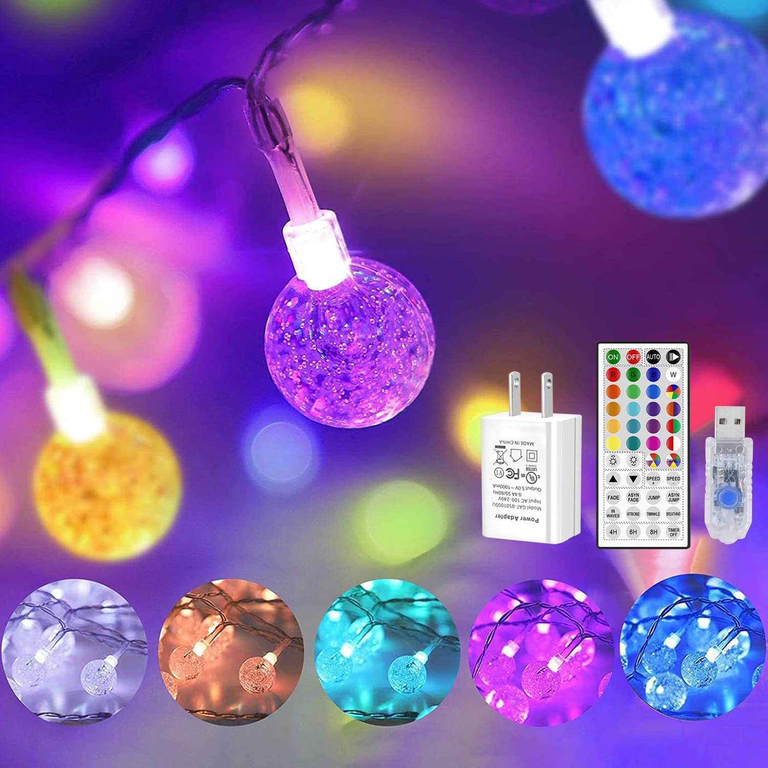 Photo 1 of *IMPERFECT** OMIKA Color Changing Indoor String Light USB Plug, 16.5ft 50 LEDs Crystal Globe Fairy Lights with Remote Timer Ambient Lighting for Girls Bedroom Home Xmas Halloween Party Decor (24 Colors)