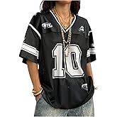 RoseSeek Jersey Shirts for Women Number Graphic V Neck Oversized Tshirts Y2k Football Jersey Streetwear