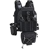 MGFLASHFORCE Tactical Airsoft Vest for Men, Molle Modular Design, 1000D Nylon, Drop Pouch Radio Pouch Included