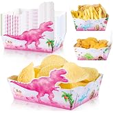 WERNNSAI Girl Dinosaur Party Decorations 24PCS Dinosaur Paper Serving Trays | Pink Paper Food Boats,Dino Boats for Snacks French Fries Nachos Hot Dog Tacos Party and Movie Favors