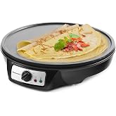 Maxi-Matic 12" Electric Crepe Maker & Griddle, Nonstick, Black | Pancakes, Spreader & Spatula, Recipe Book, ECP-126