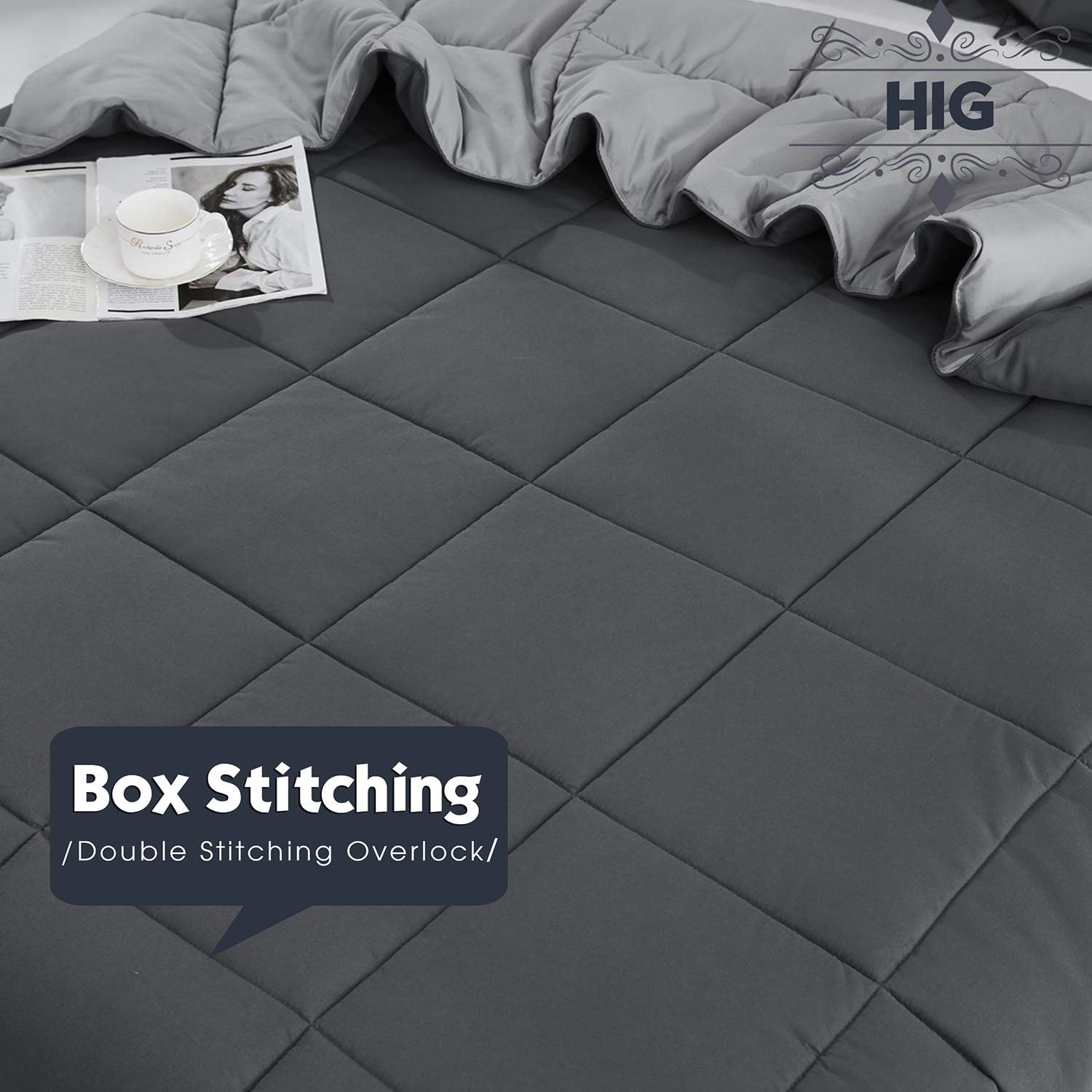 3pc Down Alternative Comforter Set -All Season Reversible Comforter with Two Shams - Quilted Duvet Insert with Corner Tabs -Box Stitched –Hypoallergenic, Soft, Fluffy (King/ CK, Dark Gray/Light Gray): Home & Kitchen