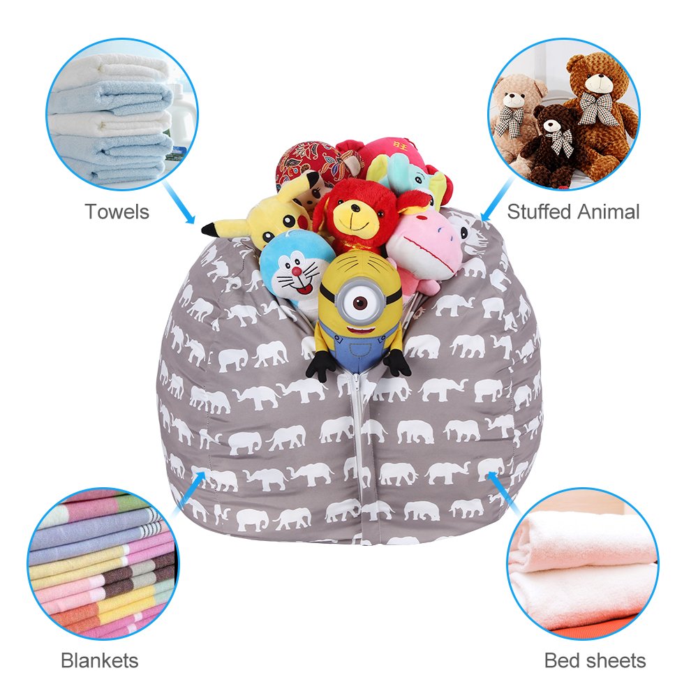 WOYAGE Stuffed Animal Bean Bag Storage Chair | Stuffed Animal Storage Sack |Stuff n Sit Kids\' Furniture | Childrens Bean Bag Chairs (Elephant, XL)