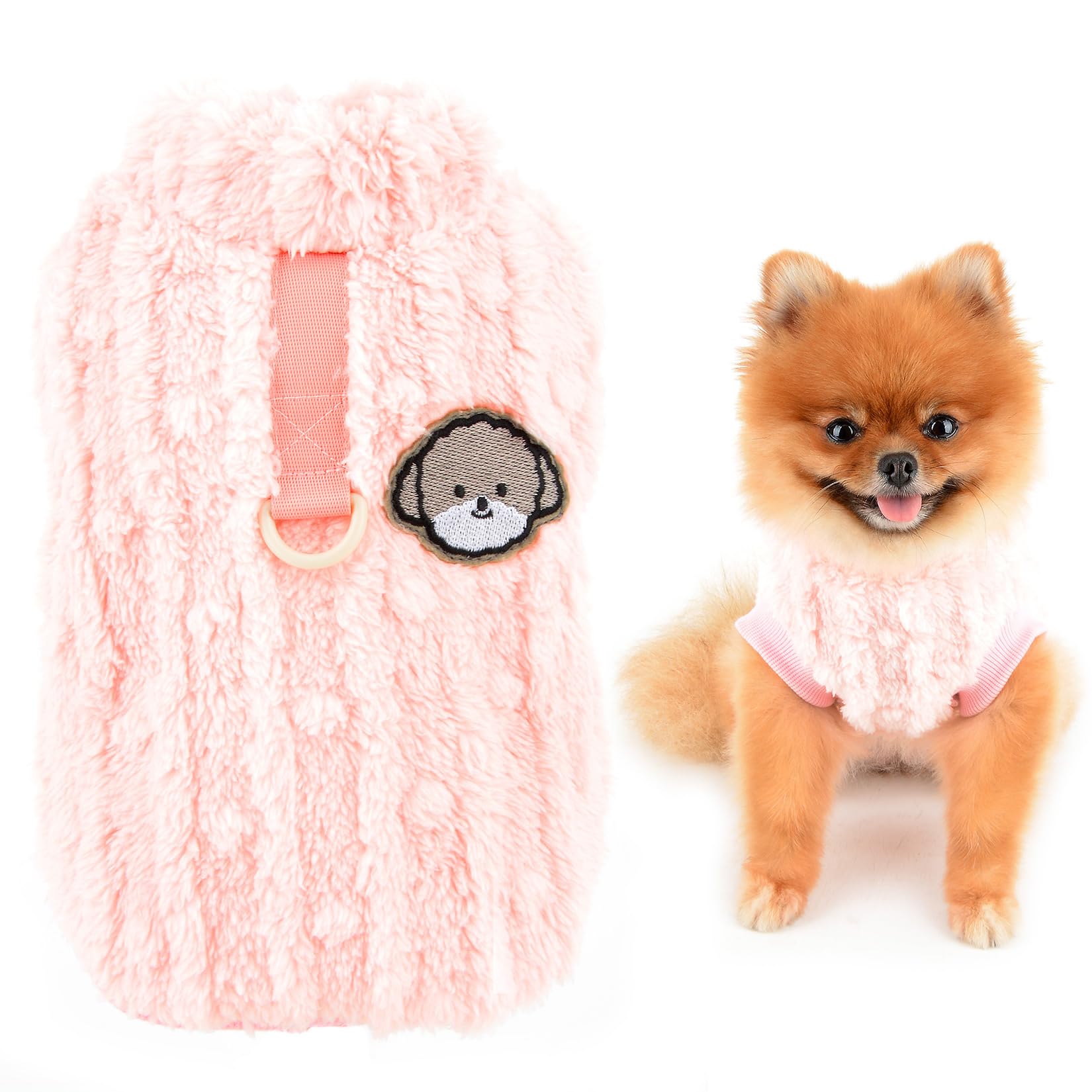 SMALLLEE_LUCKY_STORE Cute Sherpa Fleece Jumper for Small Dog Pet Warm Coat Soft Puppy Pullover with D-Ring Stretchy Sweatshirt Winter Autumn Yorkie Chihuahua Clothes,Pink,L