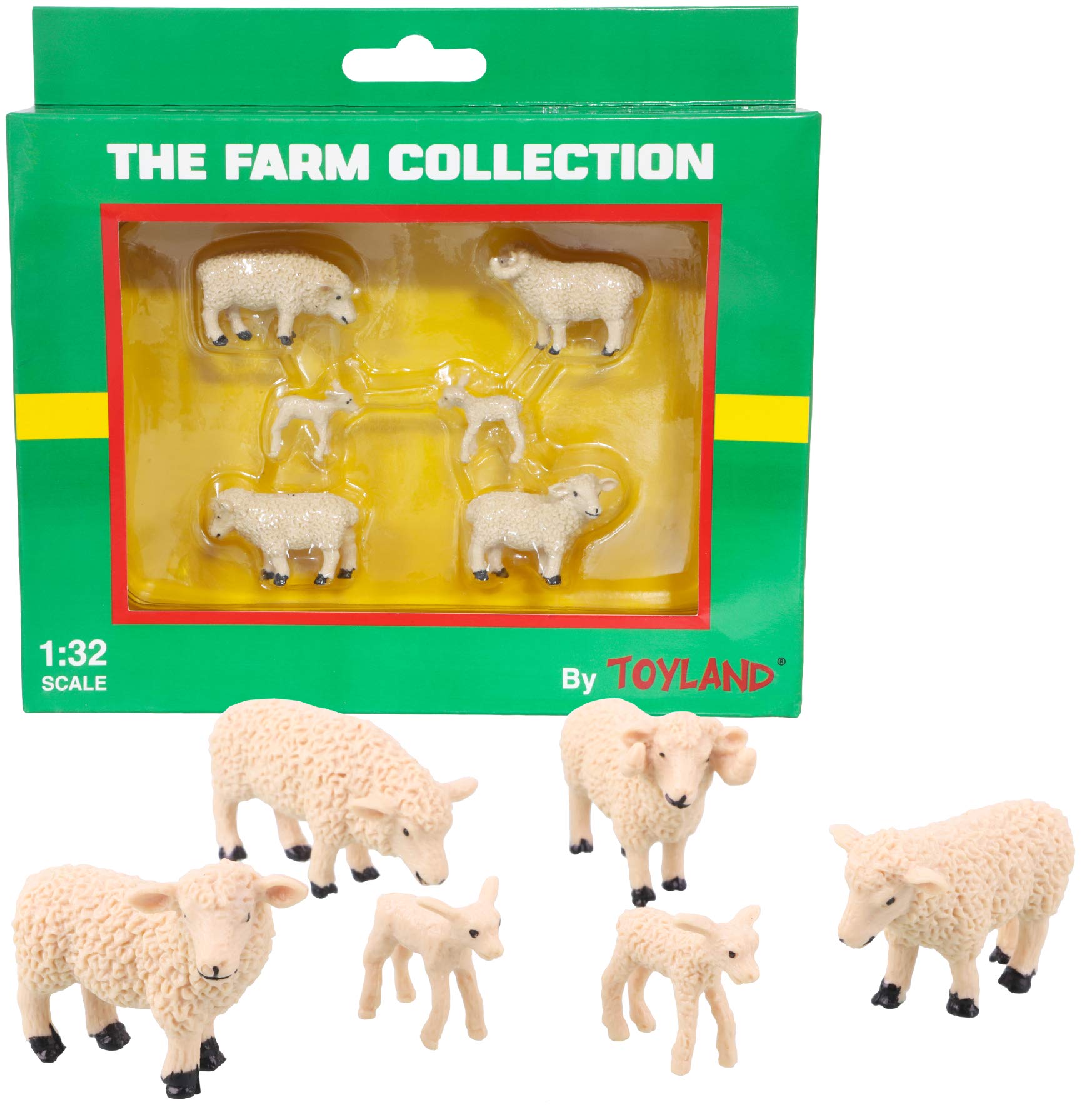 Toyland® Pack of 6 – 1:32 Scale Sheep & Lambs – The Farm Collection – Collectable Farmyard Animals