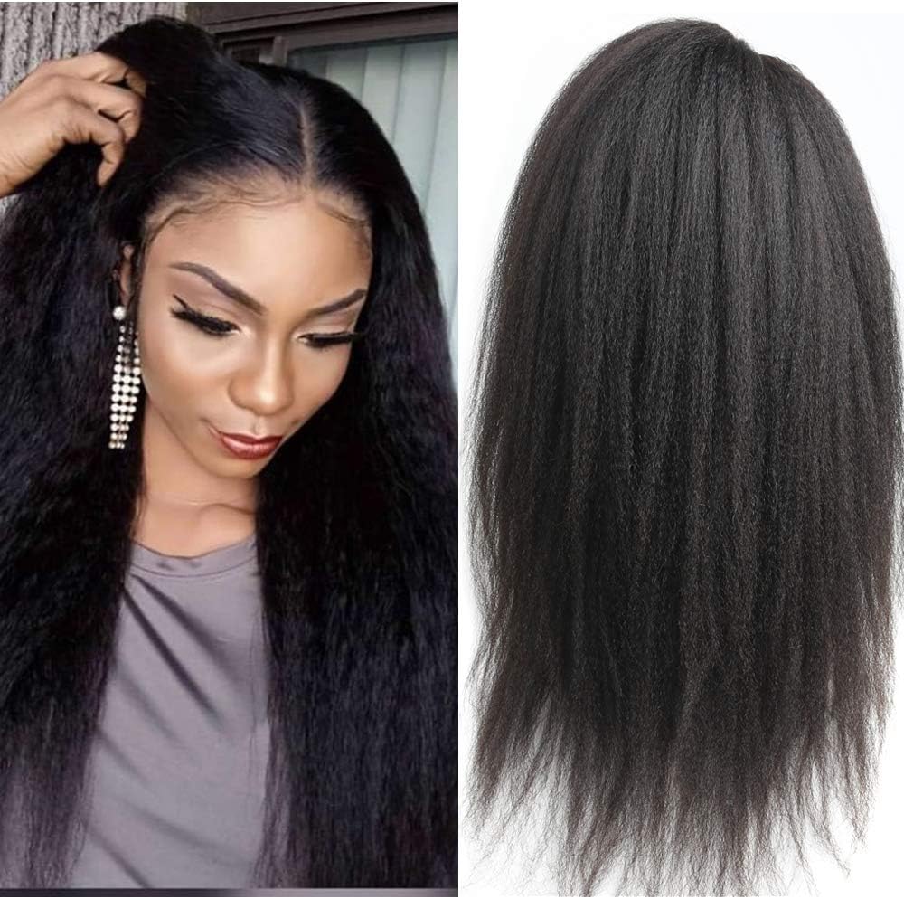Kinky Straight 13x4 Lace Front Wig Human Hair with Baby Hair Pre Plucked Yaki Straight Lace Frontal Wigs Natural Hair Line 150 Density Full Glueless Peruvian Remy Lace Wig For Women (22", kinky straight)