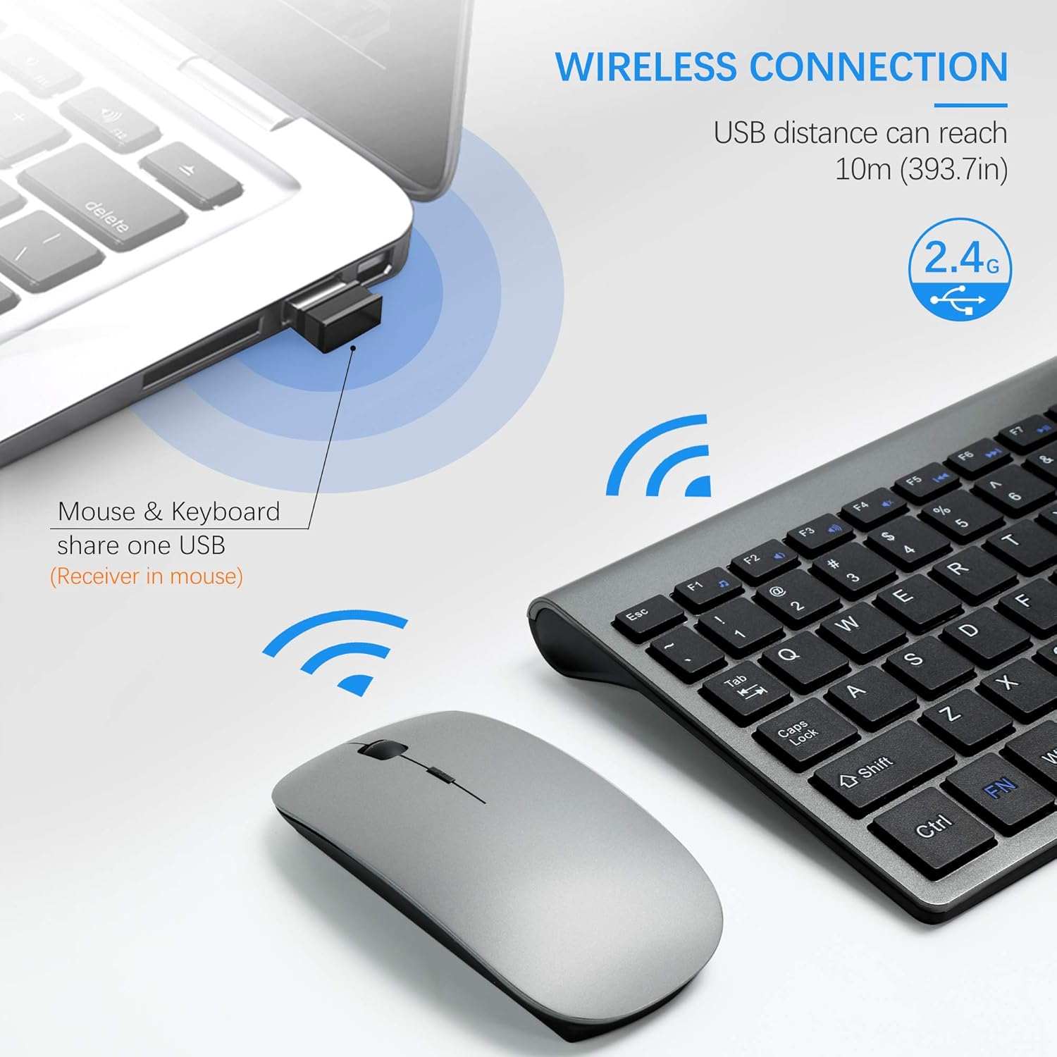 Wireless Keyboard and Mouse Combo, TopMate 2.4G Ultra Slim Compact Full Size Quiet Scissor Switch Keyboard and Mice Set for Windows, Mac OS, Laptop, PC - (Gray-Black): Computers & Accessories