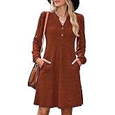 ZAFUL Womens Long Sleeve Fall Dresses with Pockets V Neck Button Casual Bodydoll Knit Sweater Dress 2025