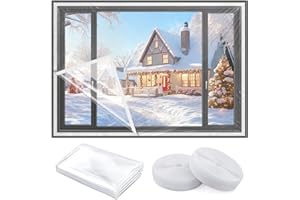 VTEYEYA Window Insulation Kit for Winter, 47x63 Inch Cuttable Transparent Plastic Film with Adhesive Tape, Reusable Winterizing Cover for Thermal Insulation​ Easy to Install & Remove