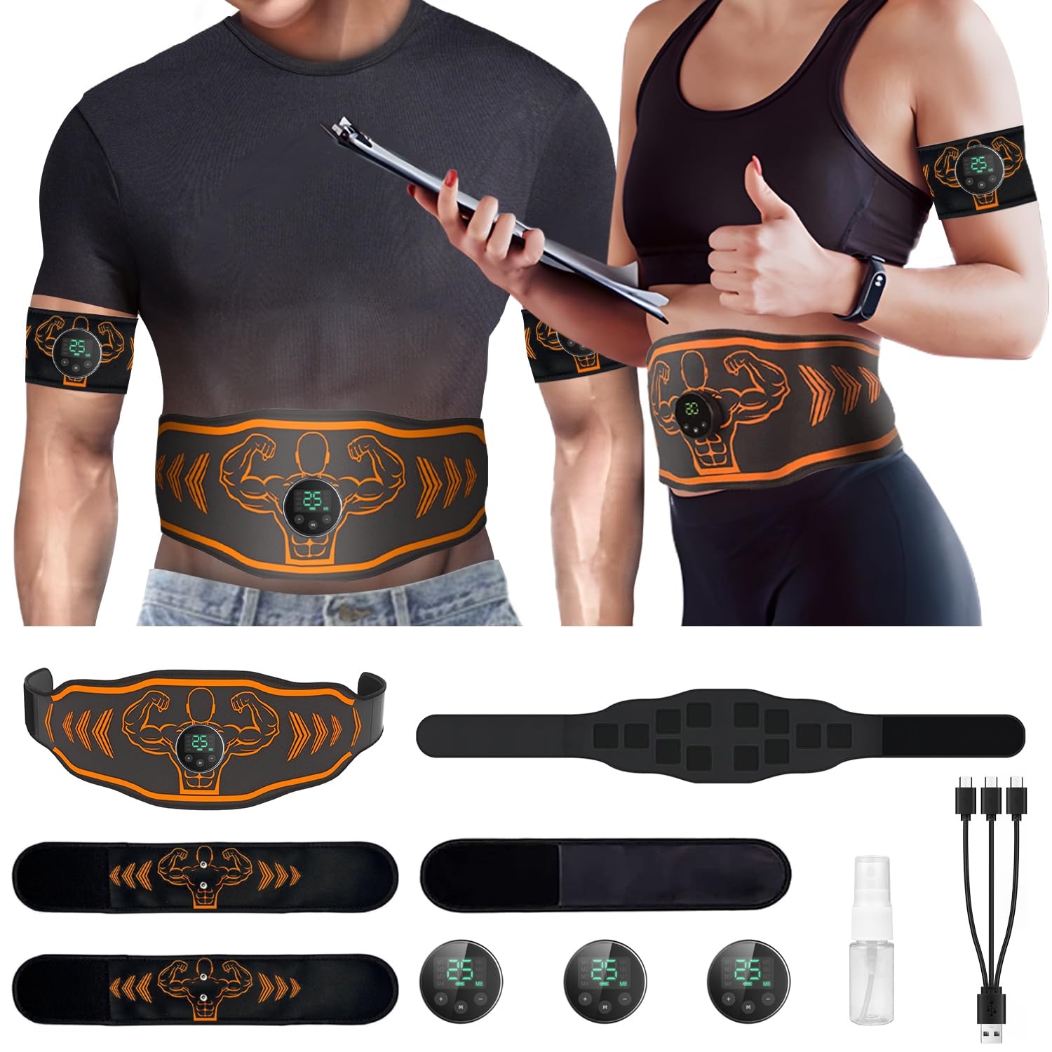 AXCEED Ultimate Abs Trainer Muscle Stimulator - 8 Modes & 25 Intensity Levels Portable EMS Abdominal Toner for Men and Women Tactical X Abs Machine with Rechargeable Design(Orange Set)