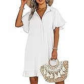 AI'MAGE Womens Swimsuit Coverup Short Sleeve Beach Bathing Suit Cover Up Swimwear Flowy Ruffle Bikini Dress Shirt