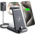 3 in 1 Charging Station for Apple：USB C Charger for iPhone 16/15/Plus/Pro/Max【Not for iPhone 14 or Earlier】, Wireless Charger for Apple Watch Ultra 2/Ultra/SE/10/9/8/7/6/5/4/3/2 & AirPods 4/3/2/Pro