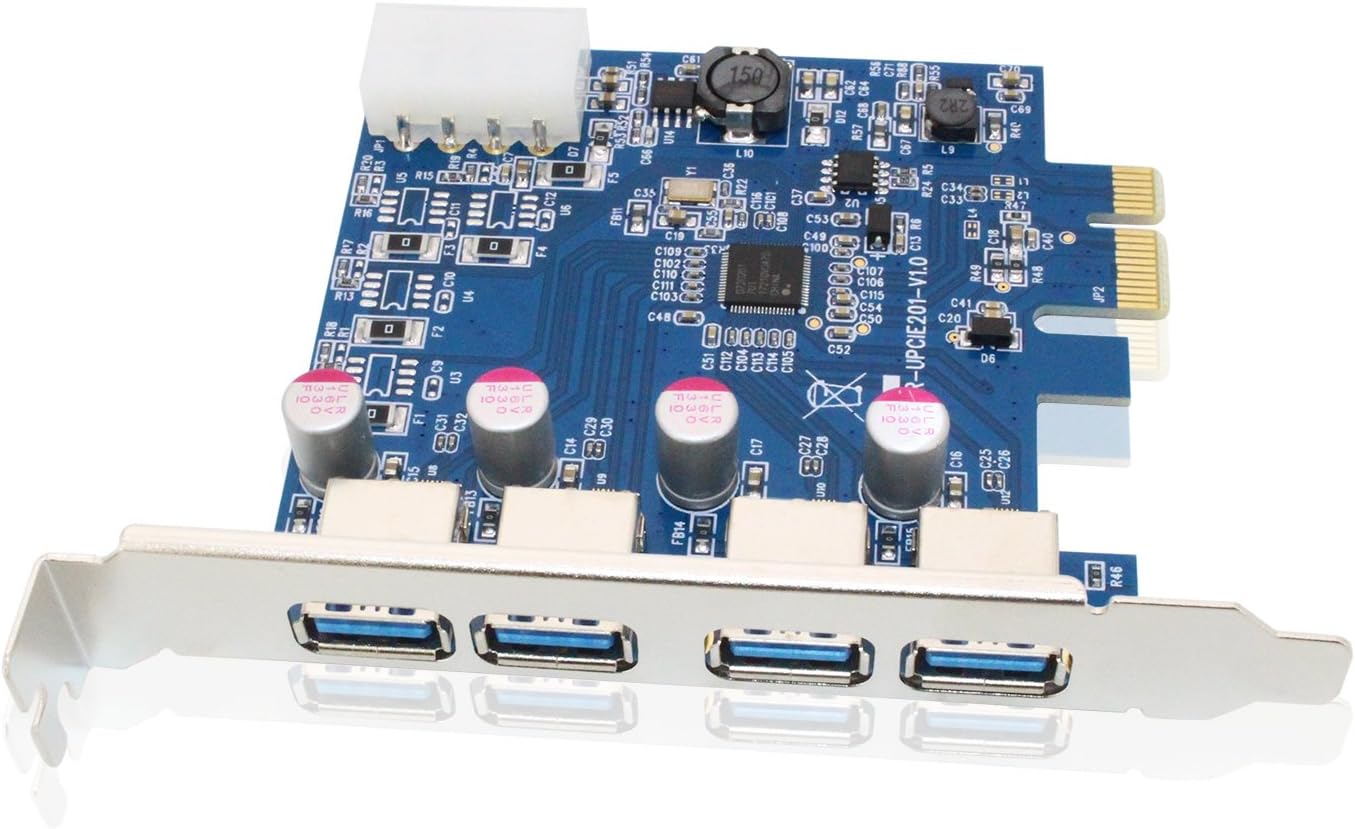 USB3.0 PCIe Card, Tanbin 4 Port USB 3.0 to PCI Express Card Expansion card, PCI-E to USB 3.0 4 Port Hub Controller Adapter - Expand Another Four USB 3.0 Ports for Desktop PC