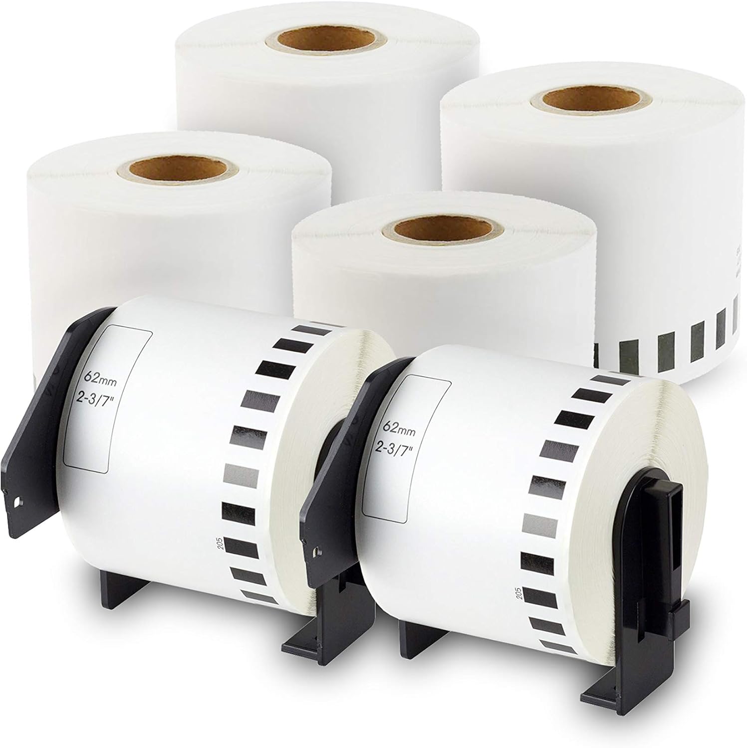enKo - Compatible DK-2205 Continuous Paper Labels (2.4 Inch x 100 Feet) Compatible for Brother QL Label Printers - 6 Rolls + 2 Refillable Cartridges : Office Products