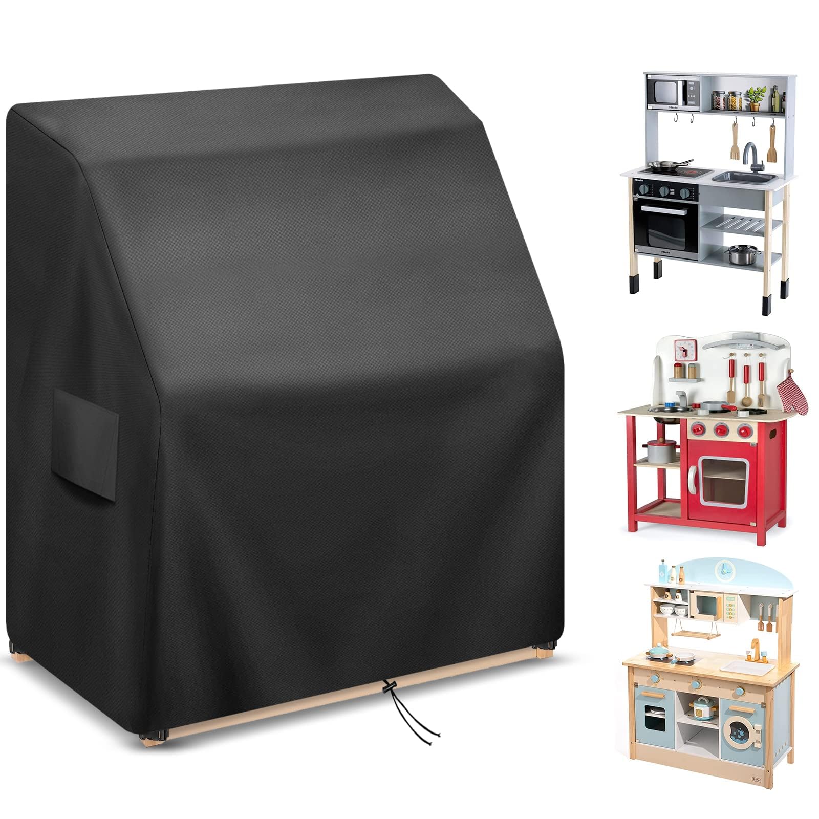 Mud Kitchen Cover 130×60×100 CM, Heavy Duty 420D Waterproof Dust Cover For Childrens Mud Kitchen Outdoor Wooden Early Fun Mud Kitchen Playhouse, Windproof, UV Resistant, Tear Resistant