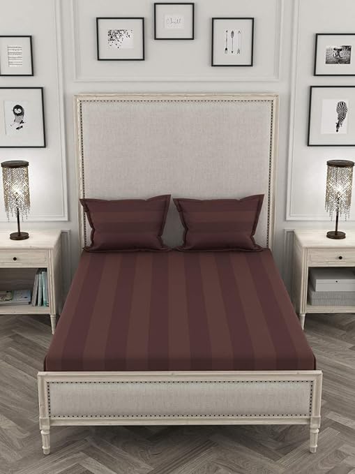 200 Thread Count 3 Inch Damask Stripe Dark Purple 100 Long Staple