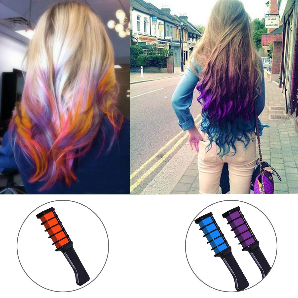 New Hair Chalk Comb Temporary Bright Hair Color Dye for Girls Kids, Washable Hair Chalk for Girls Age 4 5 6 7 8 9 10 New Year Birthday Party Cosplay DIY Children's Day, Halloween, Christmas,6 Colors: Beauty