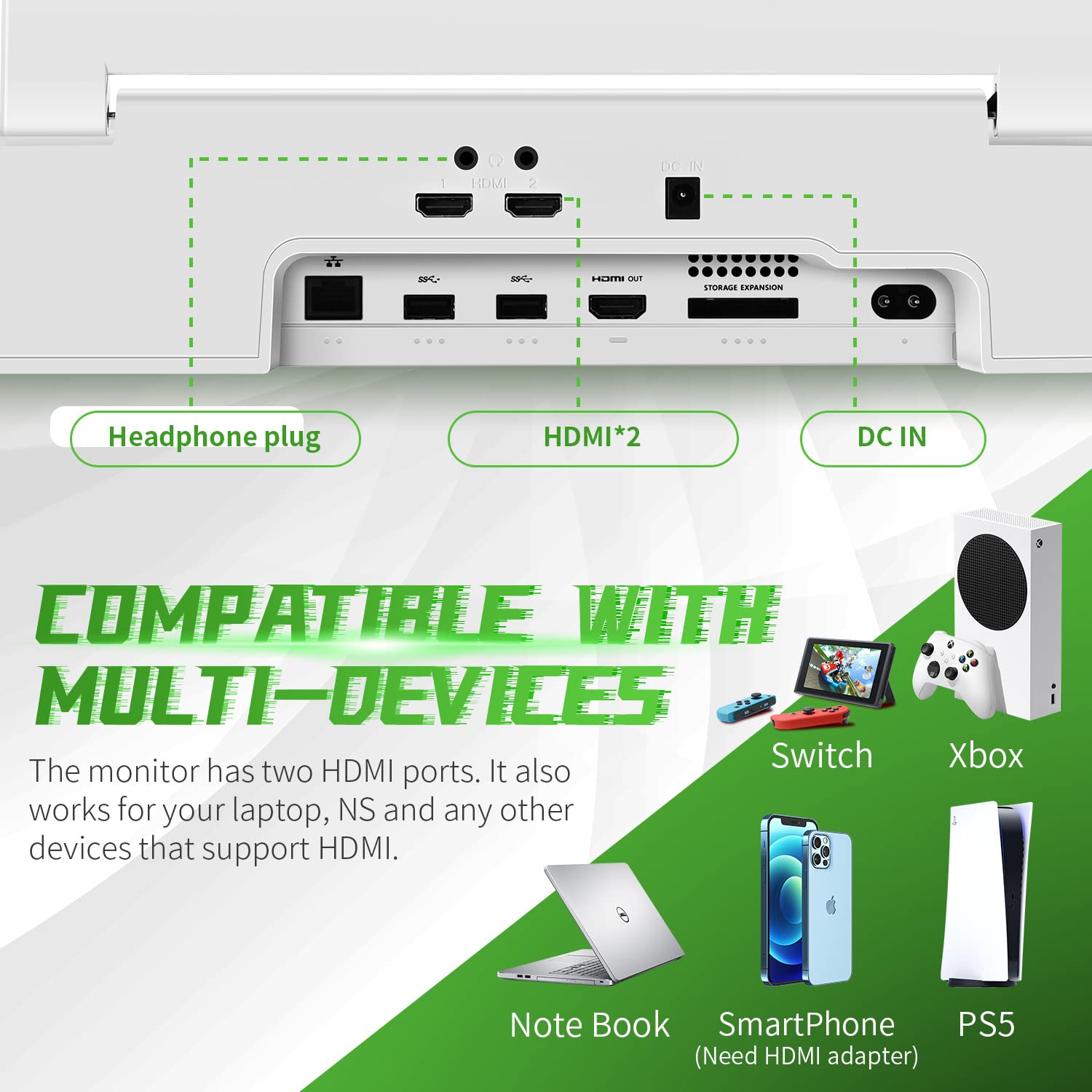 G-STORY 14‘’ Portable Monitor for Xbox Series S 4K Portable Gaming Monitor IPS Screen for Xbox Series S（not Included） with Two HDMI, HDR, Freesync Game Mode Travel Monitor (14inch&4K)