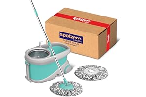 Spotzero by Milton Mop and Bucket with Wringer Set for Home, 360º Spin Mop and Bucket System with Microfiber Technology, Height Adjustable Handle, Kitchen Mop Floor Cleaning Prime Spin Mop