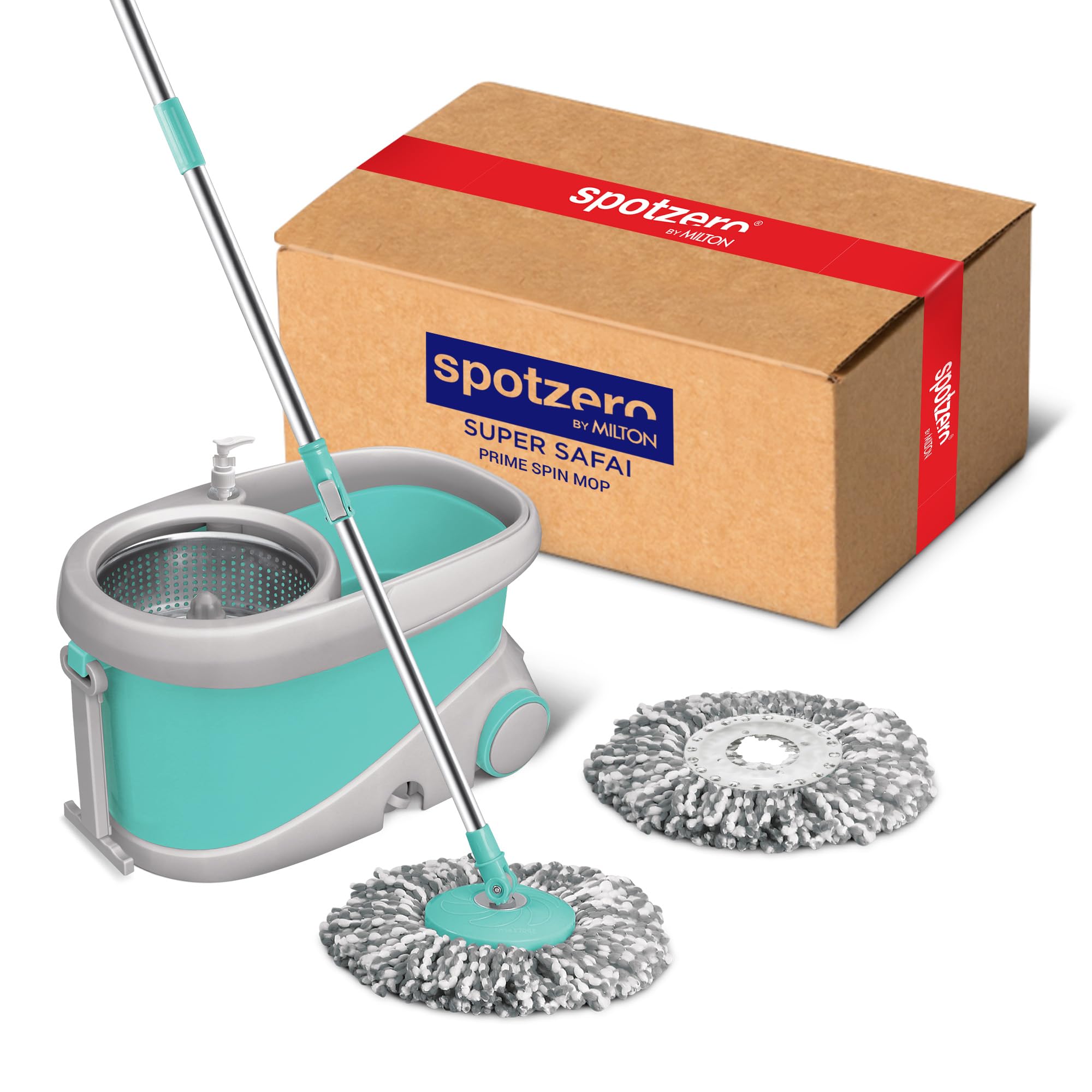 Photo 1 of Spotzero by Milton Mop and Bucket with Wringer Set for Home, 360º Spin Mop and Bucket System with Microfiber Technology, Height Adjustable Handle, Kitchen Mop Floor Cleaning Prime Spin Mop