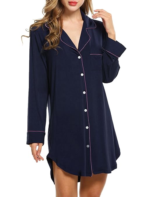 Damen Viktorianisch Stil Nachthemd Kleid Negligee Langarm Lange Schlafanzüge Luxus Nachtwäsche