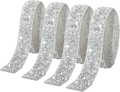 Zayejod 4 Rolls Silver Resin Rhinestone Ribbon 20mm Self Adhesive Diamond Belt