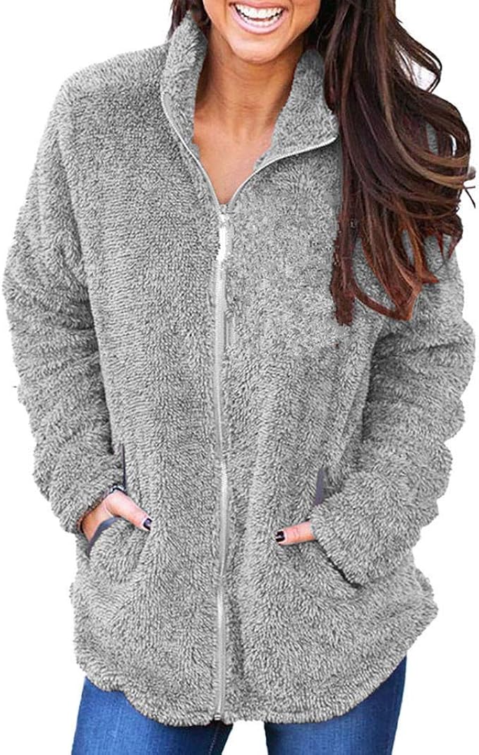 Ladies Teddy Fleece Winter Coat Quilted Cardigan Outwear Coat Clothing