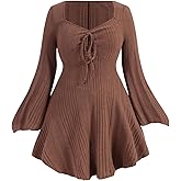 Verdusa Womens Plus Size Sweater Dress Fall Dresses Bell Long Sleeve Lightweight Short Sweater Dresses Corset Dress