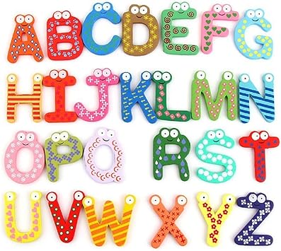 SYGA Wooden 26 English Upper Case (A to Z)Alphabets Stencils Letter Refrigerator Fridge Stickers Toys