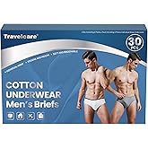 30 Packs Mens 100% Cotton Disposable Underwear Briefs Gift Box Set for Travel Fitness Hotel Spa Hospital Mid Waist (Grey&White,XXL)