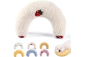 Cutated Dog Calming Pillow for Small Dogs - Ultra Soft Fluffy Pet Toy, Half Donut Cuddler Neck Pillow (White)
