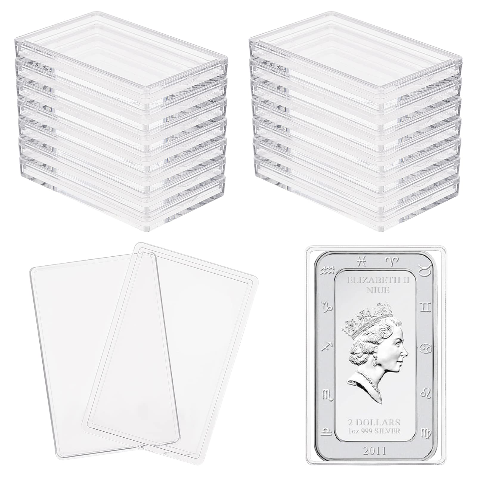 FINGERINSPIRE 18 Pcs Silver Bar Case 56x36mm Acrylic Holder Clear Storage Container Compatible With 1oz Bar 1 Troy Ounce Collection of Coins