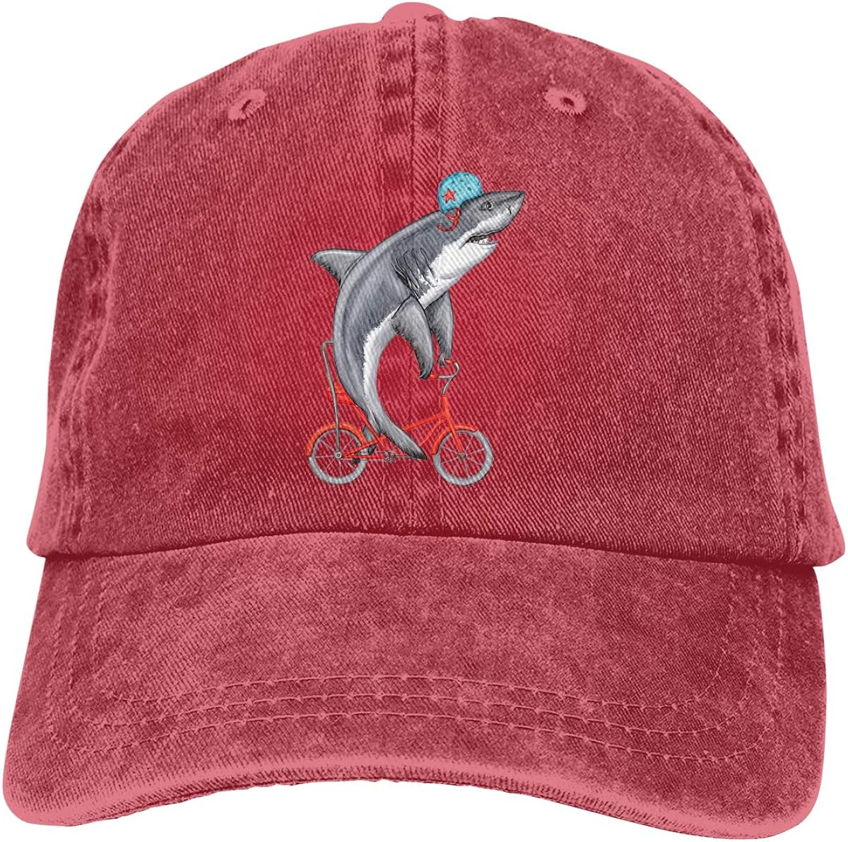 Shenigon Cute Shark On Bike Premium Cowboy Baseball Caps Dad Hats Navy
