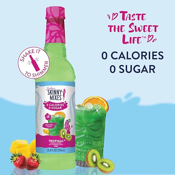 JORDAN’S SKINNY MIXES SUGAR FREE SYRUP, TROPIGAL FLAVOR, TROPICAL FRUIT FLAVORED WATER ENHANCER, DRINK MIX FOR ICE TEA, LEMONADE & MORE, ZERO CALORIE FLAVORING, KETO FRIENDLY, 25.4 FL OZ, 1 PACK