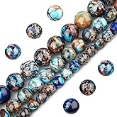 Filluck Natural Stone Beads 8mm Mixed Blue Imperial Jasper Polished Round Smooth Gemstone Beads for Jewelry Making Adults 15 Inch(Mixed Blue Imperial Jasper,8mm)