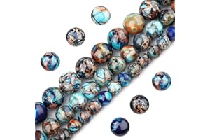 Filluck Natural Stone Beads 8mm Mixed Blue Imperial Jasper Polished Round Smooth Gemstone Beads for Jewelry Making Adults 15 Inch(Mixed Blue Imperial Jasper,8mm)