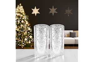 WGVI Hurricane Candle Holder Sleeve, W: 3", Ht: 6", Silver Speckled Glass Cylinder Open Both Ends, Chimney Tube Shade, 2 Pieces