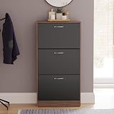 Vida Designs Walnut & Black Shoe Cabinet with 3 Pull-Down Drawers view 3