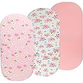 Onacosht Bassinet Sheets Set 3 Pack for Baby Girl, Stretchy Soft Jersey Knitted Fitted Sheet Universal for Oval Rectangle and Hourglass Bassinet Mattress, Pink Floral