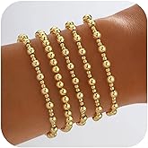 Howoo Gold Bracelets for Women Beaded Initial Bracelet Stack Dainty Heart Stretch Gold Charm Bracelet Jewelry for Women Trendy