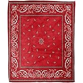 Home Decor Throw Blanket, Red Paisley Bandana Warm Soft Cozy Flannel Bed Blankets for Bed, Couch, Sofa and Chair, All Seasons Suitable, 80x60 inches
