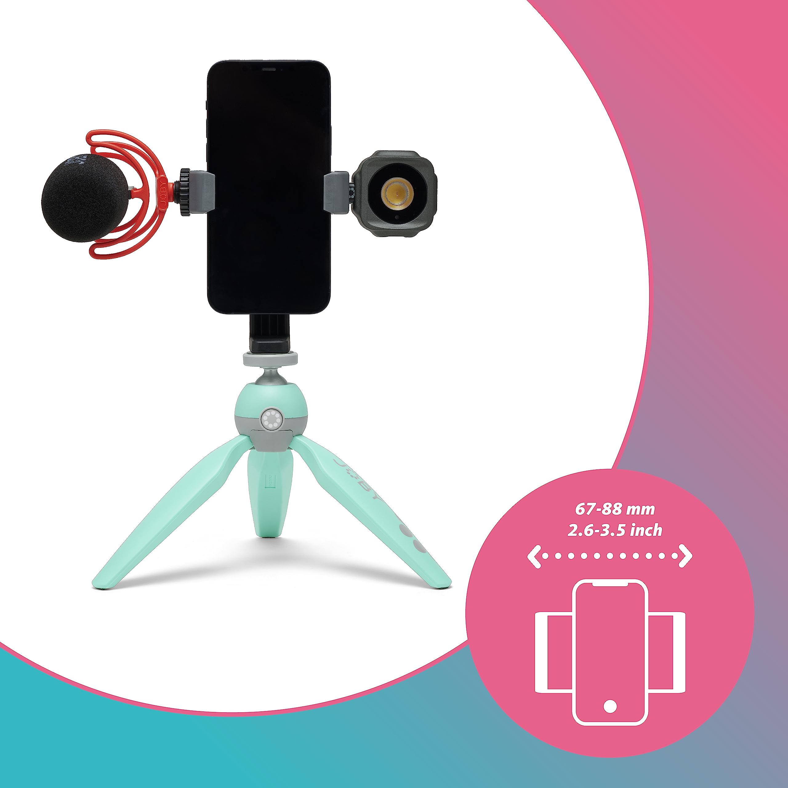 JOBY HandyPod 2 Kit, Table Top Tripod with GripTight 360 Phone Mount and Pin Joint Mount, Phone Tripod for Smartphones, Action Cam and Mirrorless Cameras or Devices up to 1.0Kg (2.2lbs), Teal