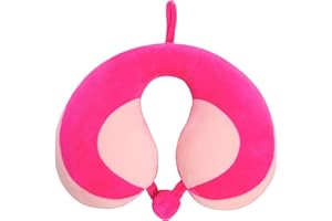 CUXFLS Kids Travel Pillow for Car Seat, Neck Chin Support for Resting Comfortably Supports Head 100% Pure PP cotton inserted into plush pillowcase, Travel Accessories for Airplane, Car (Rose Red+Pink)