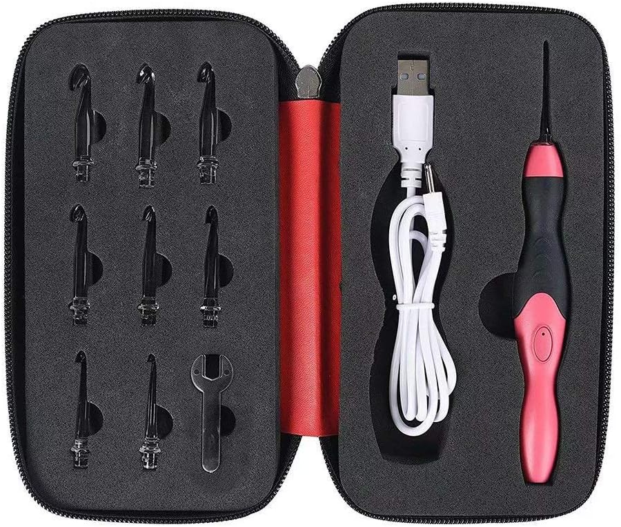Paddsun 9 in 1 Rechargeable LED Lighted Crochet Hooks Set with Zip Case Light Up Knitting Needles Kit (Interchangeable Heads Size from 2.5mm to 6.5mm)