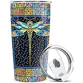 winorax Dragonfly Tumbler Stainless Steel Insulated 20oz Cup Mosaic Drawing Style Coffee Travel Mugs Tumbler With Lid Inspiration Gifts For Women Girls Christmas Birthday Gift